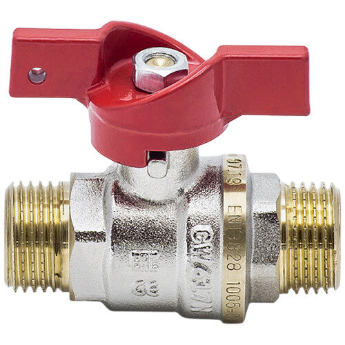 Кран шаровой латунный Aquasfera EURO 1005 DN 20 PN 40 резьба - 3/4'', покрытие - никель, полнопроходной резьбовой НР-НР, ручка-бабочка красная 1005-02