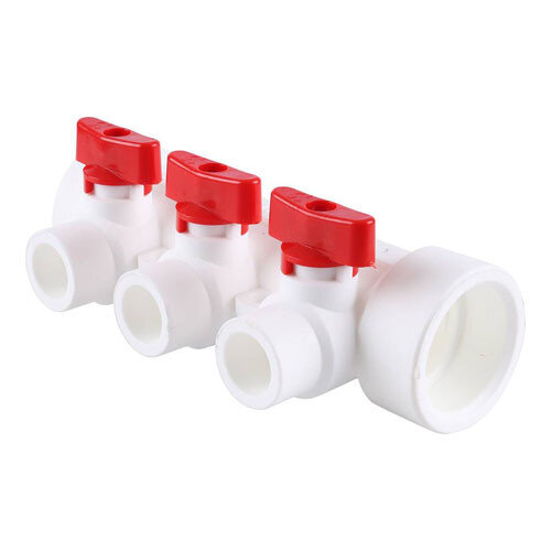 Коллектор распределительный Kalde 3272-mnr-400320 3 отвода DN 40 PN 25 с шаровыми кранами красная рукоятка воздухоотводчик