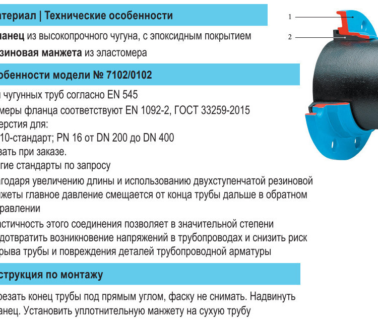 Фланец двухкамерный HAWLE 7102 DN 150/170 PN 10/16 для чугунных труб 2