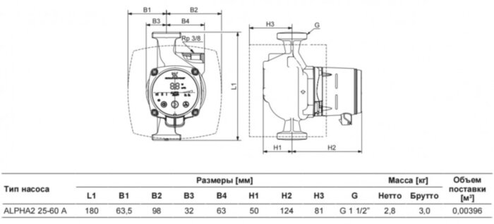Насос циркуляционный Grundfos Alpha2 25-60 A 180