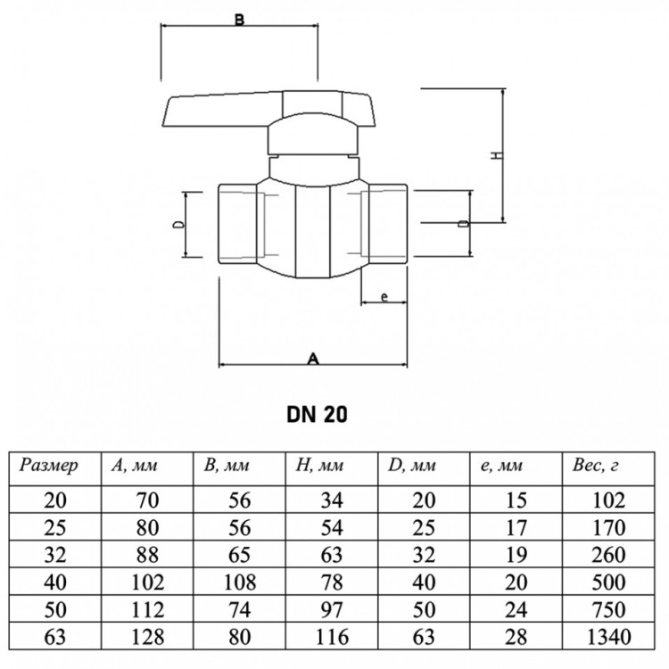 Кран шаровый VALTEC VTp.743 DN 20 PN 25 полипропиленовый 3