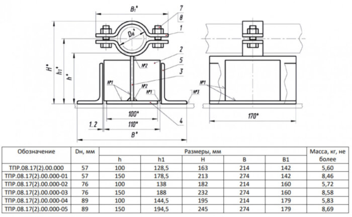 Опора Дн 57 ТПР.08.17(2).00.000 H=100 направляющая стальная