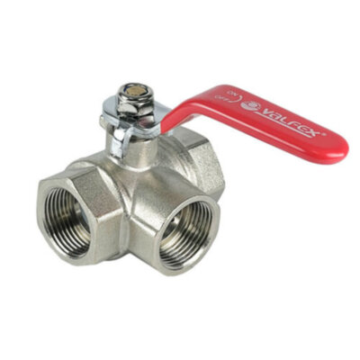 Кран шаровый VALFEX VF.360 ВР 1/2" Ду 15 Ру 40 трёхходовой никелированный латунный