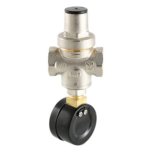 Редуктор давления VALTEC VT.088.N.0555 3/4'' DN 20 PN 16 поршневой, регулируемый, прямого действия, с манометром-индикатором, латунный с никелевым покрытием