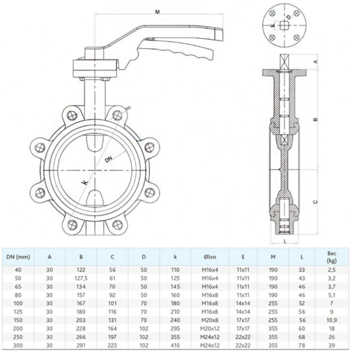 Затвор FAF 3600 DN 150 PN 16 дисковый фланцевый с рукояткой