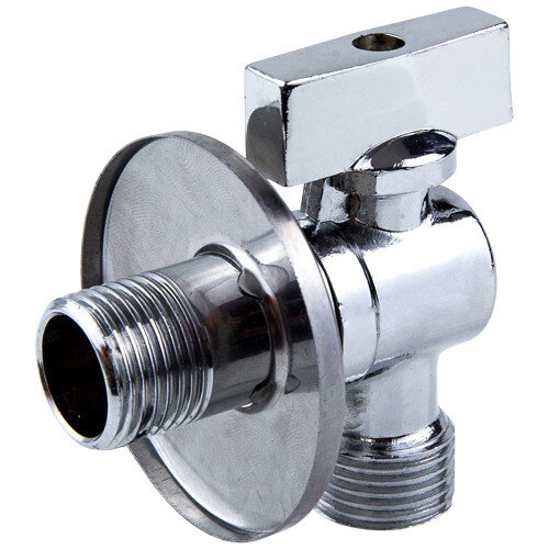Кран шаровой угловой латунный для бытовых приборов Aquasfera 1042 DN 15/20 PN 10 резьба - 1/2''x3/4'', покрытие - хром, неполнопроходной резьбовой НР-НР, с обратным клапаном и отражателем, ручка-бабочка хромированная 1042-02