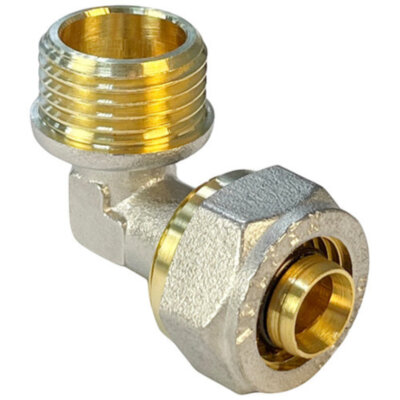 Угольник обжимной VALFEX VF.353.N НР 3/4" Ду 20 Ру 25 переход на наружную резьбу, никелированный латунный