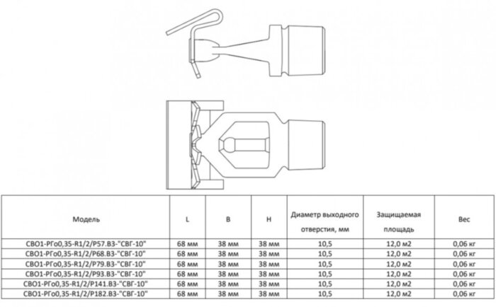 Ороситель спринклерный СВО1-РГд0,35-R1/2/Р141.В3-"СВГ-10" - белый (RAL 9016) водяной горизонтальный с резьбовым герметиком