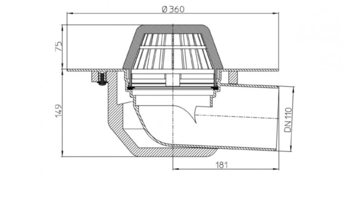 Кровельная воронка HL64F/1 DN 110 стандарт для ПП-мембран с горизонтальным выпуском