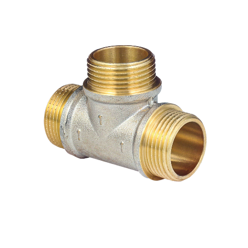 Тройник латунный Aquasfera 9010 DN 20 PN 30 резьба - 3/4'', покрытие - никель, резьбовой НР-НР-НР, 9010-02