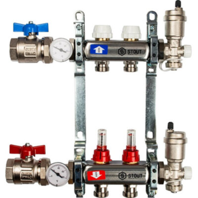 Коллектор STOUT в сборе с расходомерами 2 выхода
