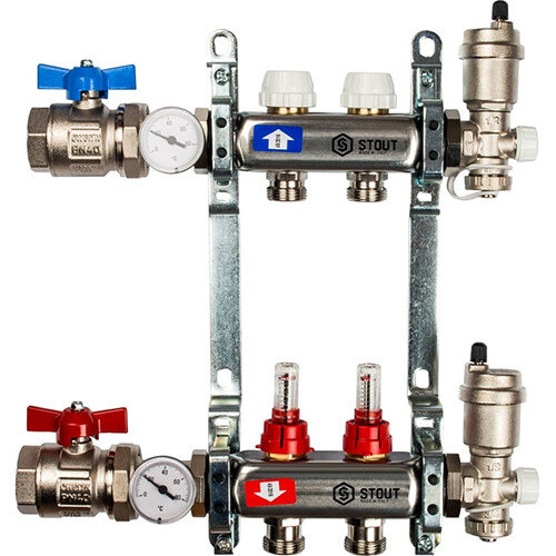 Коллектор STOUT в сборе с расходомерами 2 выхода
