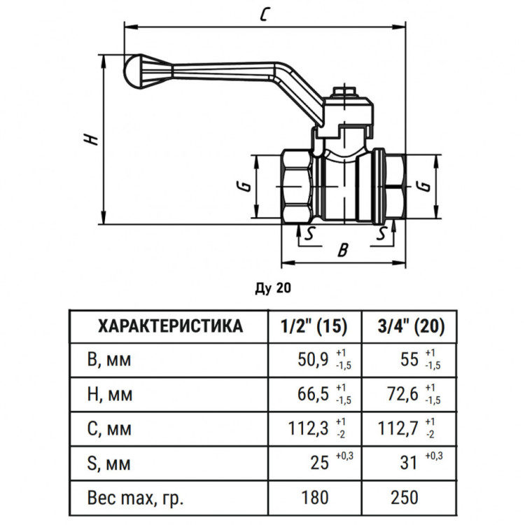 Кран шаровый VALFEX VF.214 ВР 3/4" Ду 20 Ру 40 STANDART N/P никелированный латунный 2