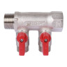 Коллектор распределительный Tiemme Nino 1820004 2 отвода ВР-НР 3/4"х1/2" DN 20 PN 16 с шаровыми кранами красная рукоятка модульный 2