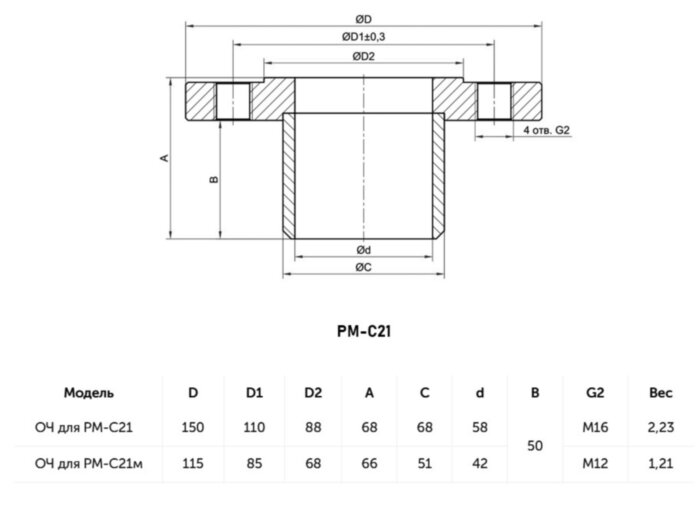 Ответная часть РОСМА ОЧ РМ-С21 Дкорп=150мм УТ-00049800