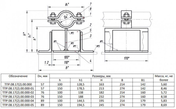 Опора Дн 76 ТПР.08.17(2).00.000-02 H=100 направляющая стальная