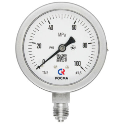Манометр РОСМА ТМ-621Р.00 (0...1000 кгс/см2) Дкорп=150мм кл. 1,0 M20x1,5 коррозионностойкий виброустойчивый радиальный 00000001808