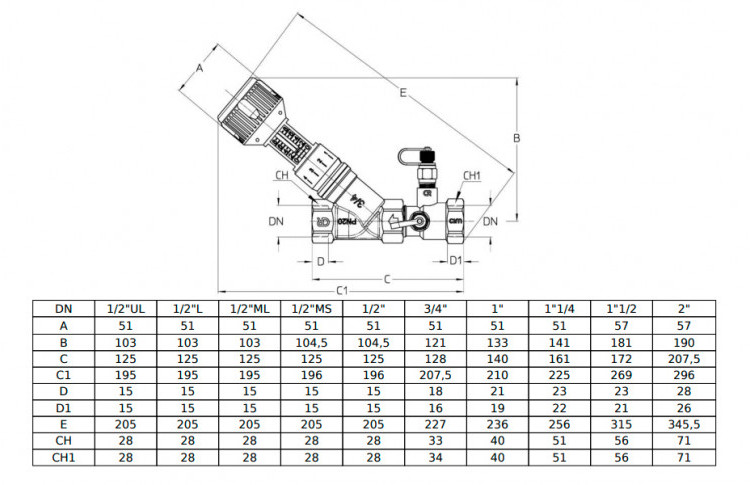 Клапан Cim 737 1/2" Ру 20 балансировочный Cimberio 3