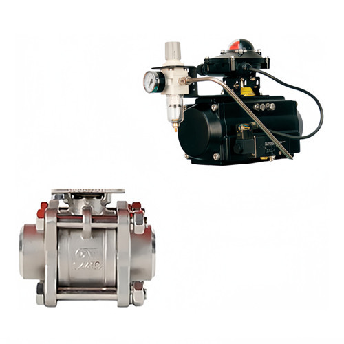 Кран шаровой ABRA BV61 DA DN 100 PN 40 с пневмоприводом нержавеющая сталь 1