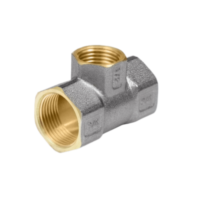 Тройник переходной латунный Aquasfera 9008 DN 15x20 PN 30 резьба - 1/2''x3/4'', покрытие - никель, резьбовой ВР-ВР-ВР, 9008-02