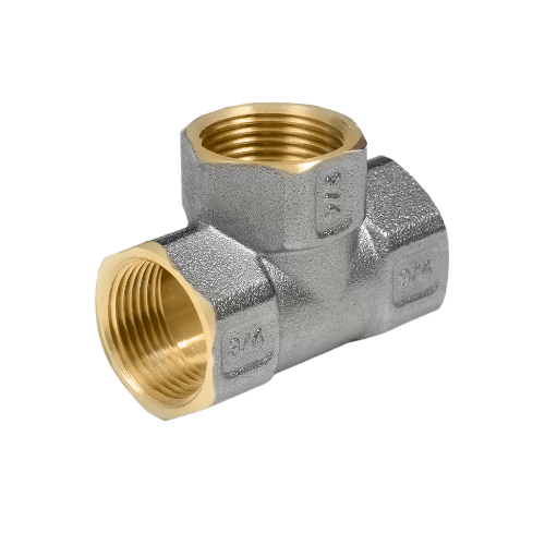 Тройник латунный Aquasfera 9007 DN 40 PN 16 резьба - 1 1/2'', покрытие - никель, резьбовой ВР-ВР-ВР, 9007-05
