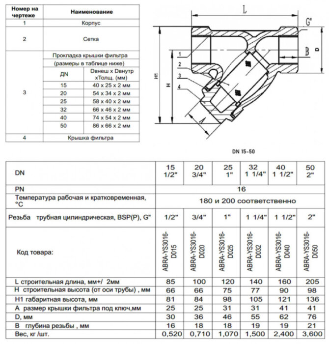 Фильтр магнитно-механический ABRA YS-3016-D ФММ ВР 1" DN 25 PN 16 резьбовой чугунный