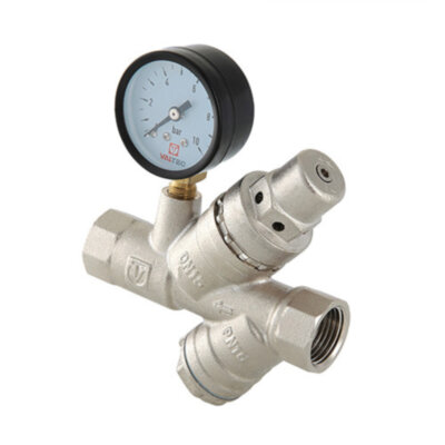 Клапан подпиточный VALTEC VT.515.N.05 DN 3/4'' 20 PN 16 с фильтром и манометром, латунный с никелевым покрытием