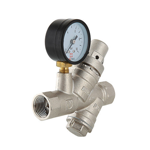 Клапан подпиточный VALTEC VT.515.N.05 DN 3/4'' 20 PN 16 с фильтром и манометром, латунный с никелевым покрытием