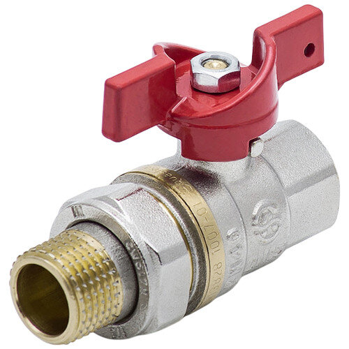 Кран шаровой латунный Aquasfera EURO 1007 DN 25 PN 25 резьба - 1'', покрытие - никель, полнопроходной резьбовой ВР-НР с американкой, ручка-бабочка красная 1007-03