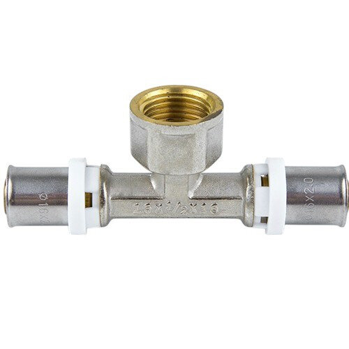 Тройник латунный Aquasfera 8011 DN 20x20.4 PN 16 резьба - 3/4'', покрытие - никель, резьбовой ВР/пресс, 8011-03