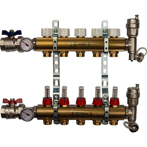 Распределительный коллектор STOUT с расходомерами 5 выходов