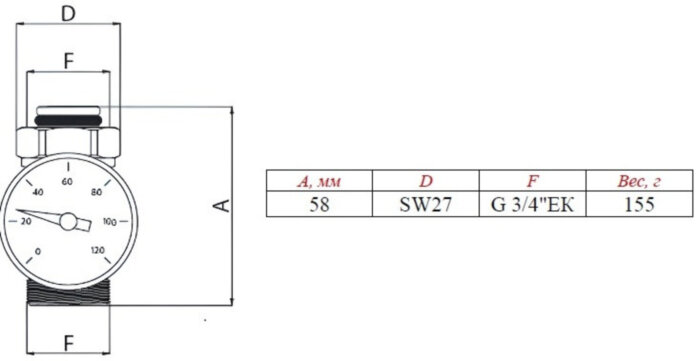Тройник VALTEC с термометром VT.4615.0.0 1" x 1/2" x 1/2"