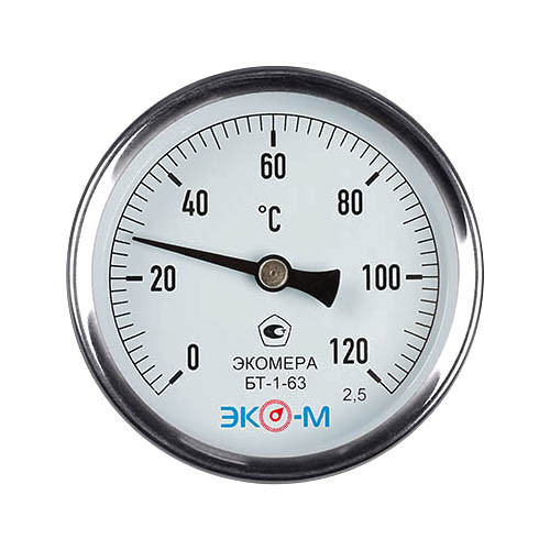 Термометр биметаллический ЭКОМЕРА БТ-1 Ду 63, Т 0-120C, L=60