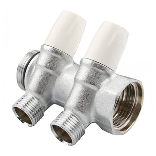 Коллектор распределительный Tiemme Maxima 1860008 2 отвода ВР-НР 3/4"х1/2" DN 20 PN 10 с регулирующими клапанами модульный