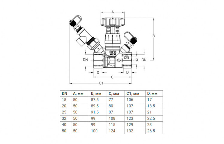 Клапан Cim 787DP 3/4" Ру 25 балансировочный Cimberio 3