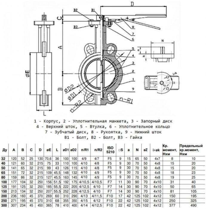 Затвор дисковый чугунный Benarmo 2010HA DN 300 PN 10/16 поворотный межфланцевый с рукояткой EURO