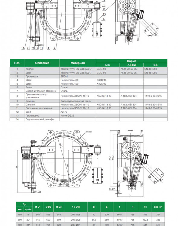 Клапан Tecofi CP4248 DN 800 PN 16 обратный поворотный фланцевый с противовесом 4