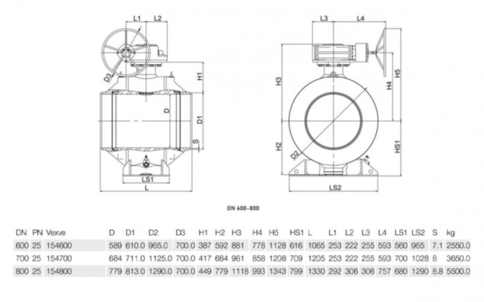 Кран шаровой Vexve 154700 DN 700 PN 25 стальной полнопроходный под приварку для жидкости, ручка-рычаг