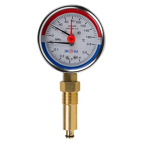 Термоманометр ЭКОМЕРА МД04-80 Ду 80 мм Ру 0-0,6 МПа Т 0-160C 1/4'' L=40 мм с переходником на 1/2''