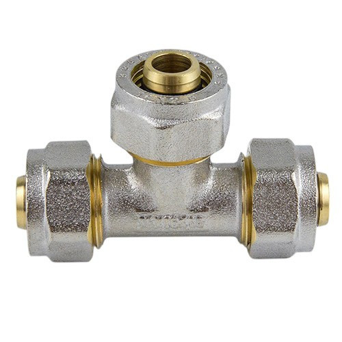 Тройник латунный Aquasfera 7011 DN 16 PN 16 покрытие - никель, компрессионный, 7011-01 1
