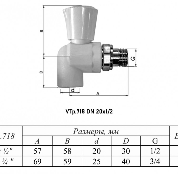 Кран шаровый VALTEC VTp.718 НР 1/2" DN 20x15 PN 25 с накидной гайкой полипропиленовый 2