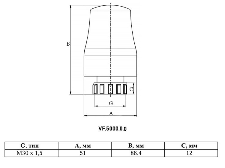 Термоголовка VALFEX VF.5000 ВР М30х1,5 DN 15 PN 10 жидкостная 2