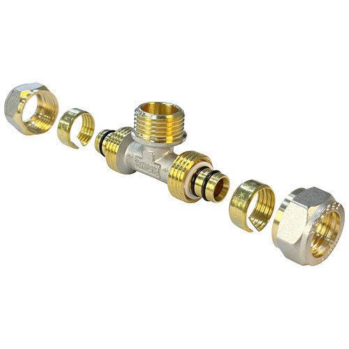 Тройник обжимной VALFEX VF.333.N НР 1" Ду 26 Ру 25 переход на наружную резьбу, никелированный латунный