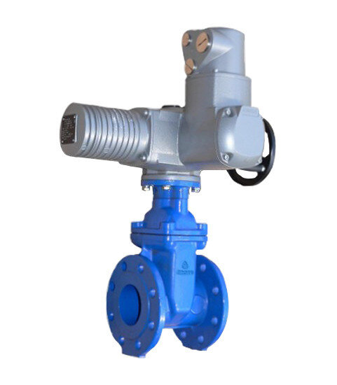 Задвижка GROSS DN 400 PN 10 фланцевая с обрезиненным клином с электроприводом AUMA короткая