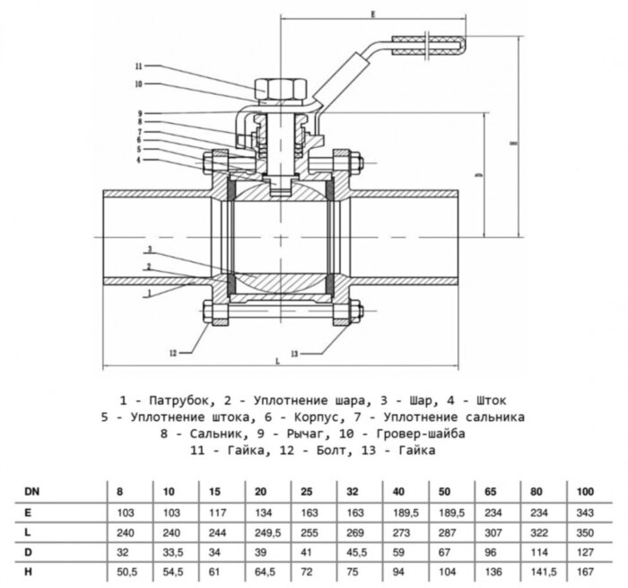 Кран шаровой Benarmo 4210H DN 40 PN 63 нерж SS304 трёхсоставной полнопроходный под приварку