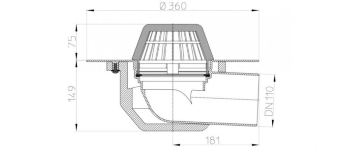 Кровельная воронка HL64P/1 DN 110 стандарт для гидроизоляции из ПВХ с горизонтальным выпуском