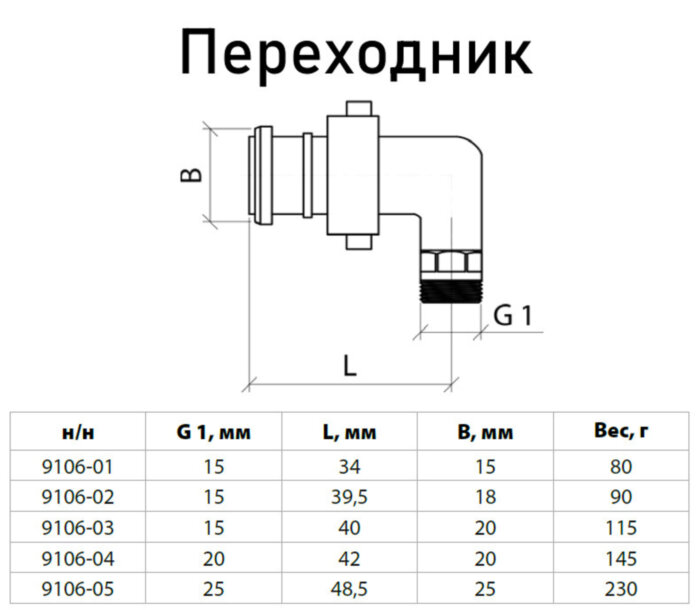 Переходник для шланга латунный Aquasfera 9106 DN 20x20 PN 25 резьба - 3/8''x20, угловой разъемный, резьбовой НР-НР, 9106-04