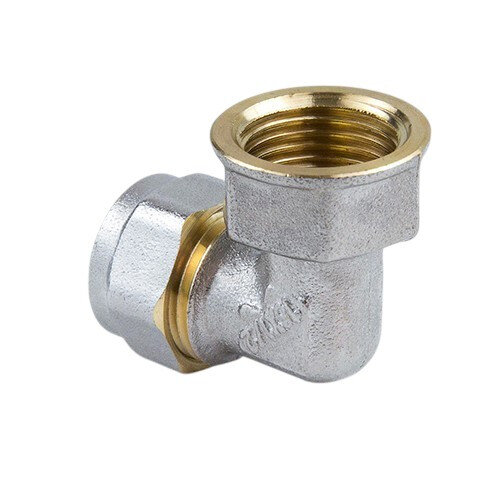 Угольник латунный Aquasfera 7007 DN 25x32 PN 16 резьба - 1/2'', покрытие - никель, резьбовой ВР/компрессионный, 7007-07