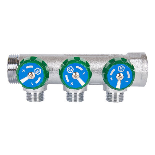 Коллектор распределительный STOUT SMB 6850 3 отвода ВР-НР 1"х1/2" DN 25 PN 16 с регулирующими клапанами 2