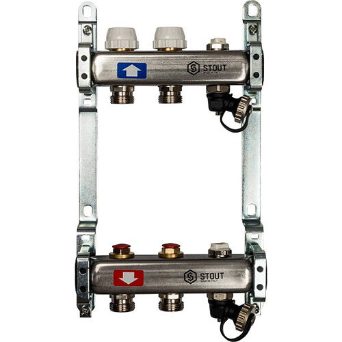 Коллектор STOUT без расходомеров с клапаном вып. воздуха и сливом 2 выхода